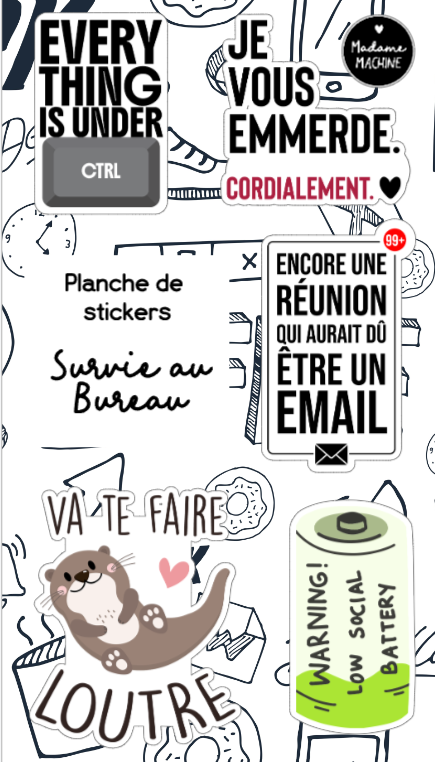 Survie au bureau - Planche de stickers